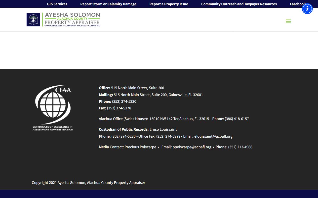 Alachua County property search page for Gainesville property records