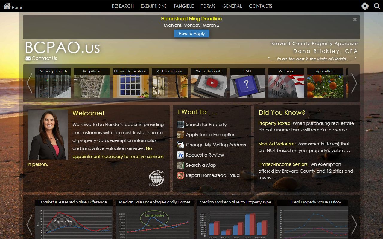 Brevard County Property Appraiser BCPAO homepage for Brevard County property records