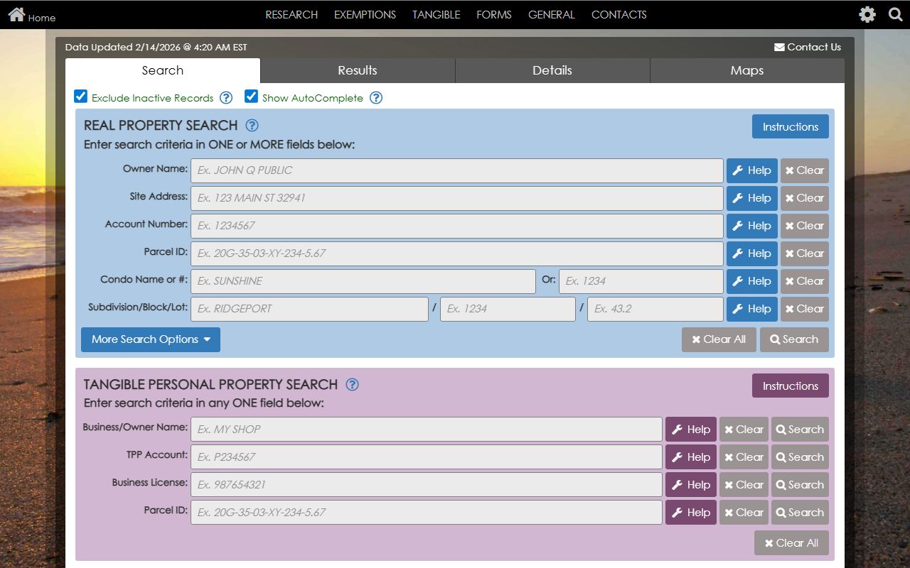 Brevard County property search portal on BCPAO website for searching Brevard County property records