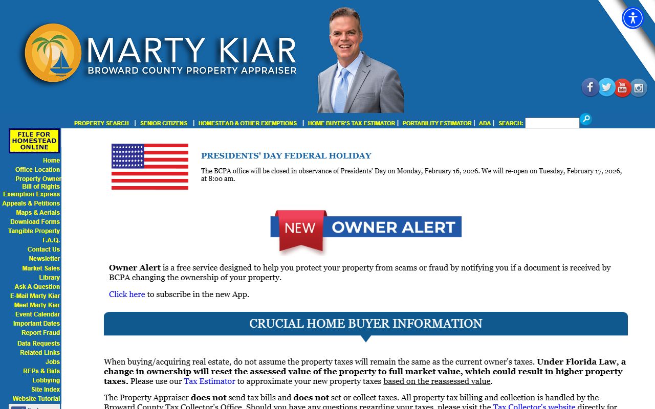 Broward County Property Appraiser homepage for searching Broward County property records