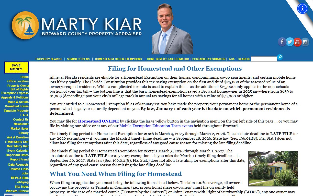 Broward County Property Appraiser homestead exemption page for Broward County property records exemption applications