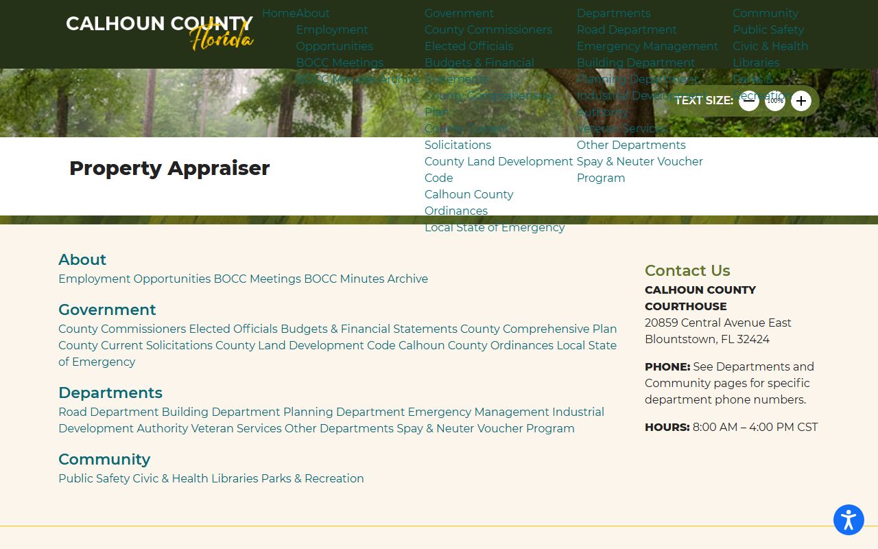 Calhoun County Property Appraiser page for searching Calhoun County property records