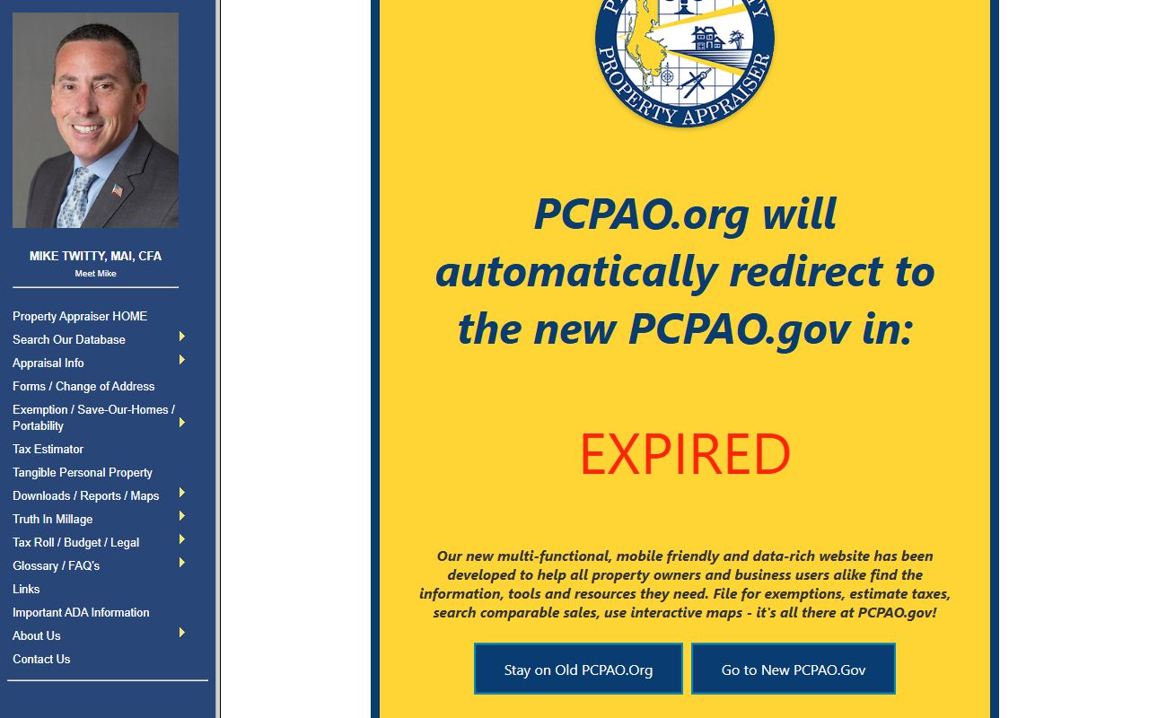 Pinellas County Property Appraiser legacy search site at legacy.pcpao.org