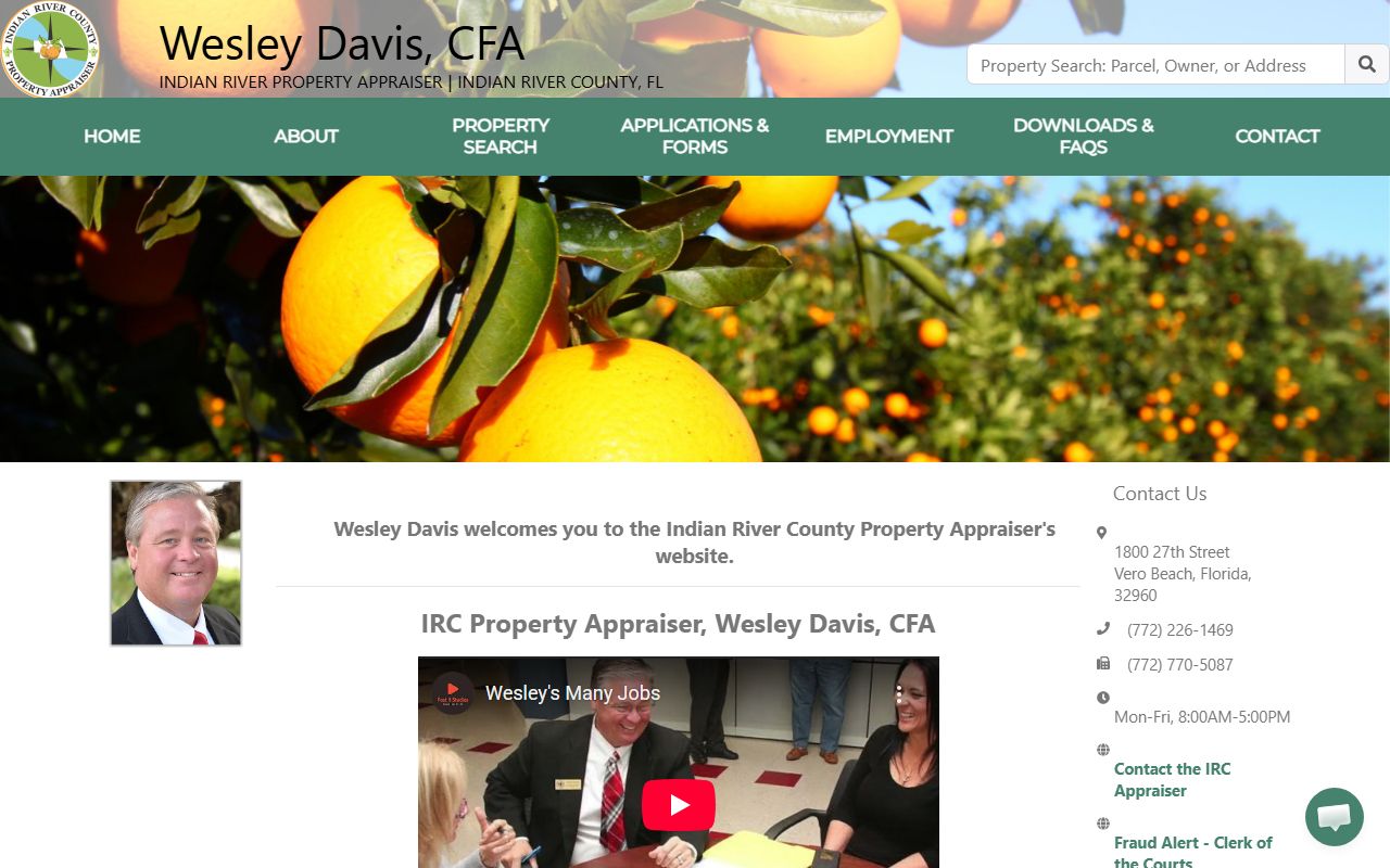 Indian River County Property Appraiser homepage for searching Indian River County property records