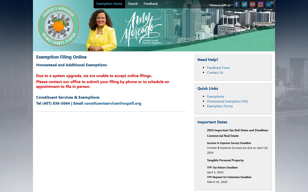 Orange County Property Appraiser homestead exemption online filing system