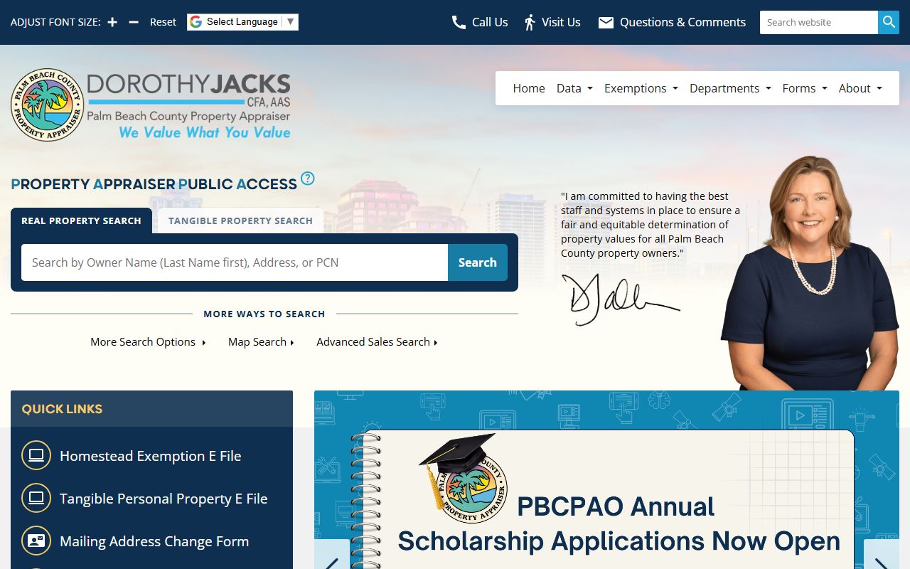 Palm Beach County Property Appraiser homepage at pbcpao.gov