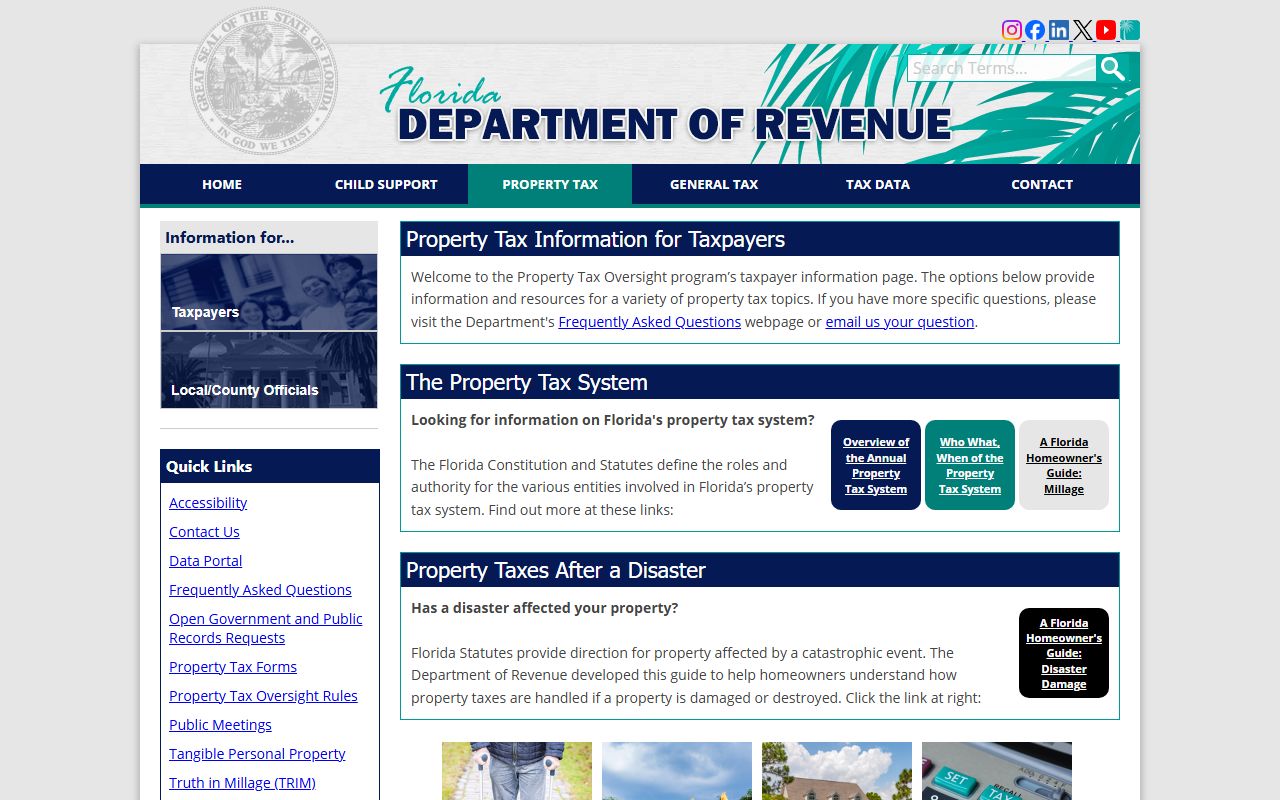 Florida Department of Revenue taxpayer information page explaining property assessments